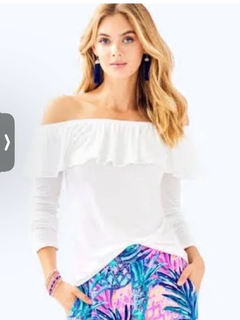 Lilly Pulitzer Augustus off the shoulder ruffle knit top. White. NWT